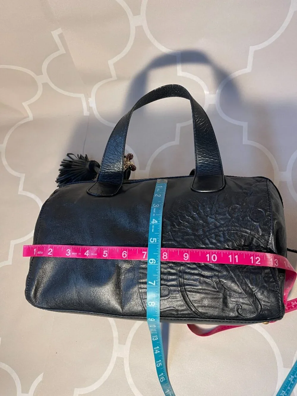Juicy Couture Y2K Black Leather Bowling Shoulder Bag Tassel Logo Purse